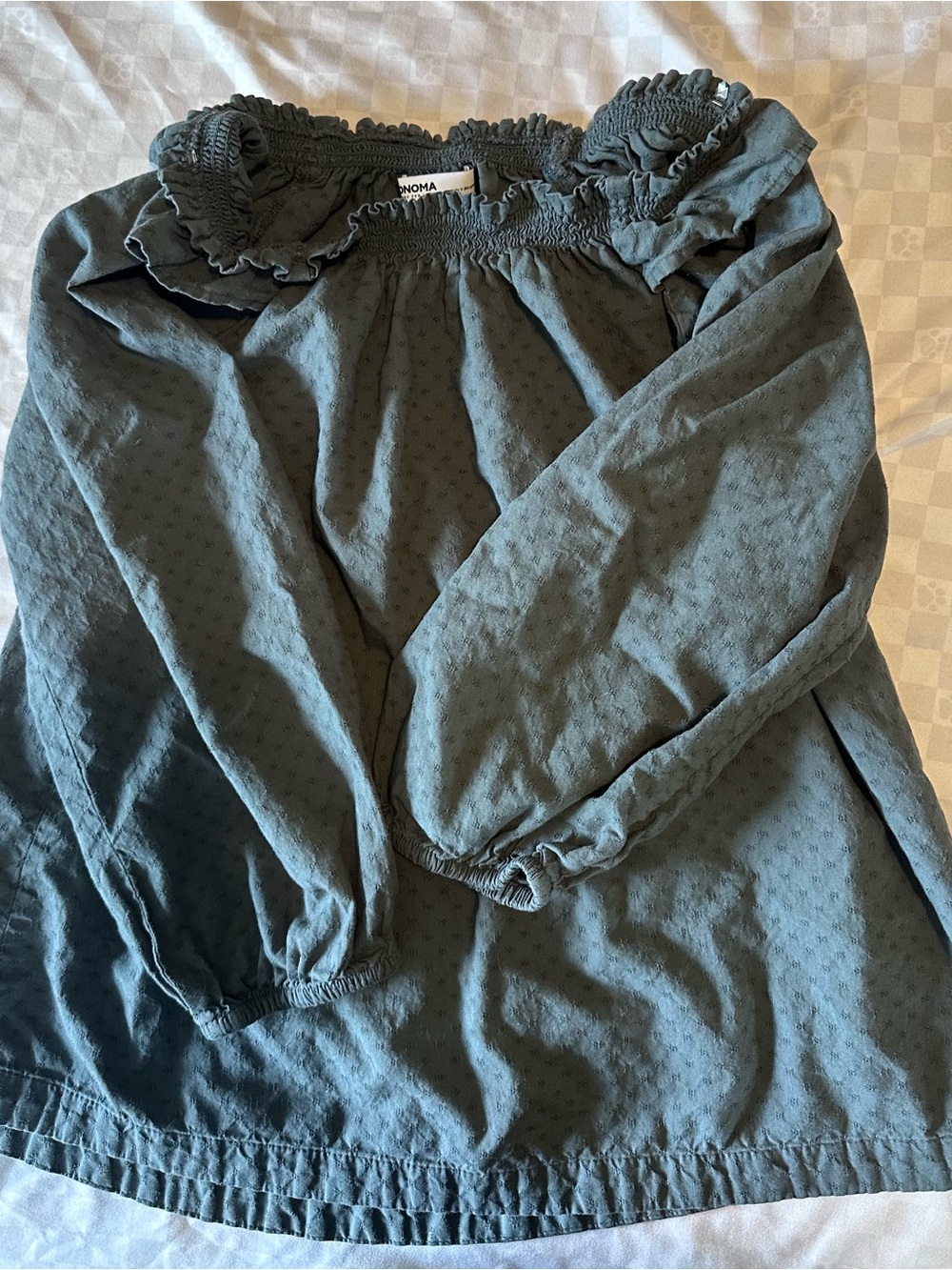 Sonoma Goods For Life Sage Green Smocked Swiss Dot Blouse